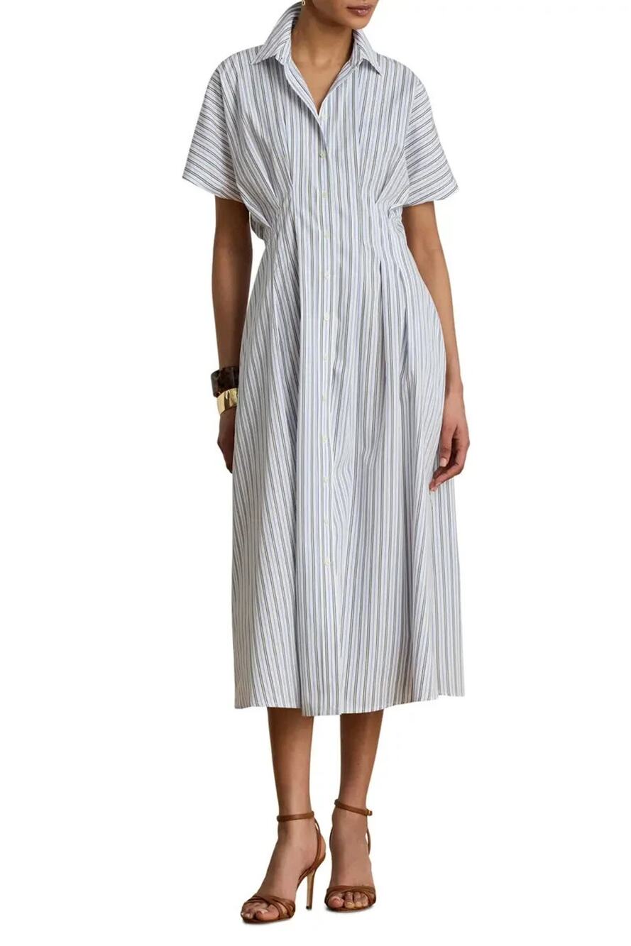 Lauren Ralph Lauren '70s Stripe Cotton Broadcloth Shirtdress Size 6P 4009